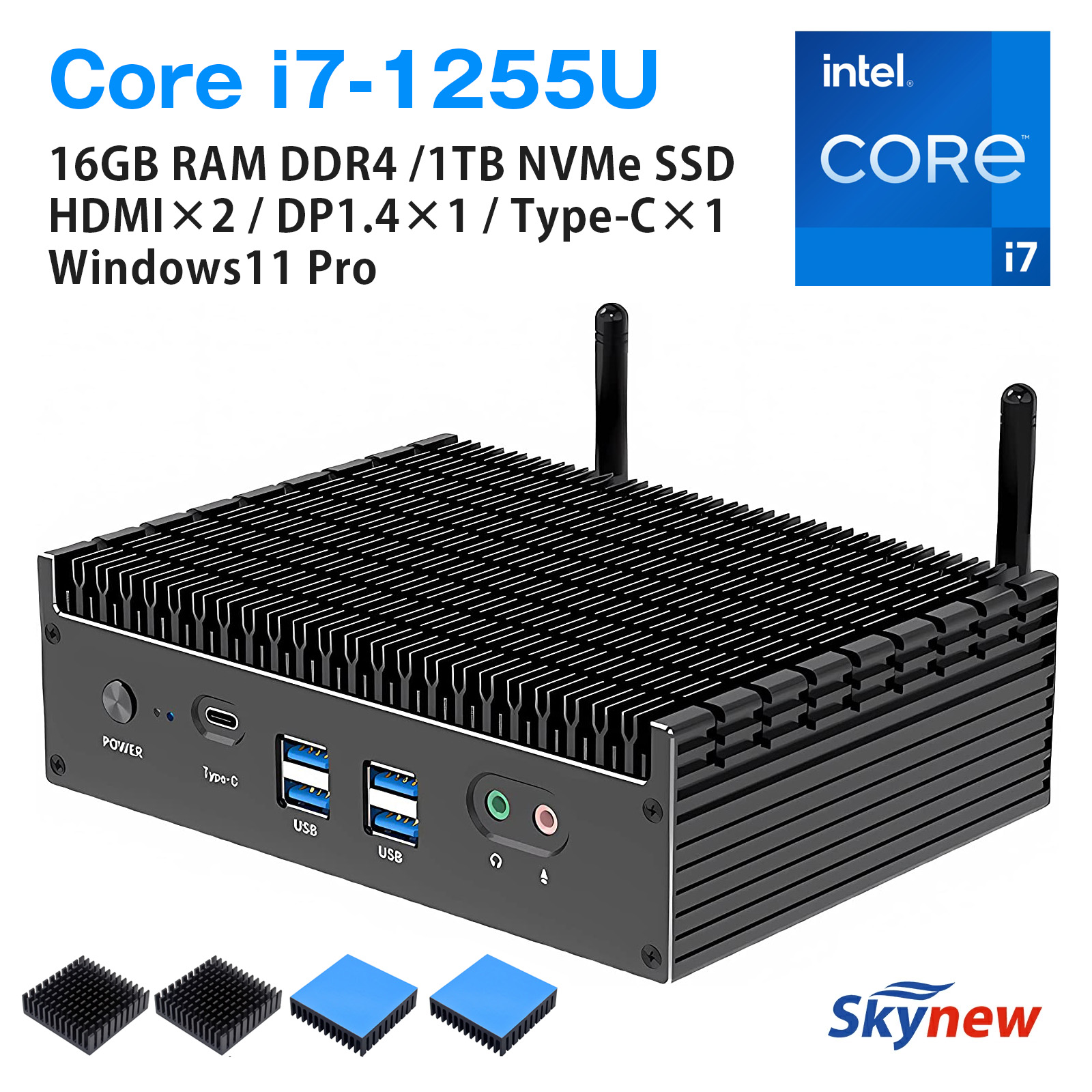Skynew K12 Core i7-1255U Windows 11 Pro搭載 Wi-Fi 6E対応ファンレスPC